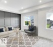 Living area featuring a dark paneled accent wall, recessed ceiling lighting, and light-colored carpeting - 13032 186 Avenue, Edmonton, AB  - Indoor Photo Showing Living Room 