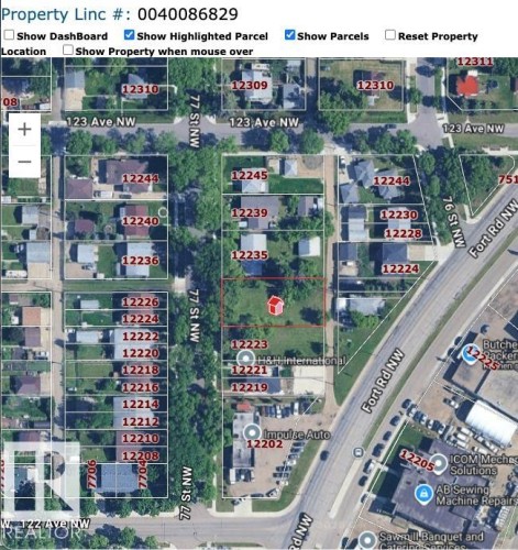 Property Linc Map. Displaying the geographic layout and parcel identifiers for the property - 12225 77 Street Nw, Edmonton, AB 