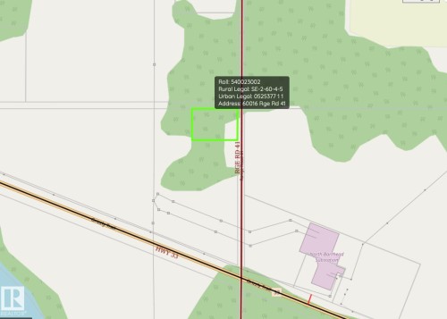 Property Information Overlay. Displaying the legal description and address for the property - 60016 Rr 41, Rural Barrhead County, AB - Other