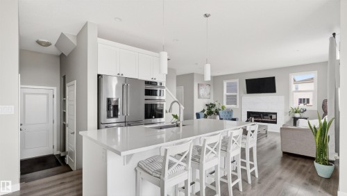 1723 200 Street Nw, Edmonton, AB - Indoor Photo Showing Kitchen With Fireplace With Upgraded Kitchen