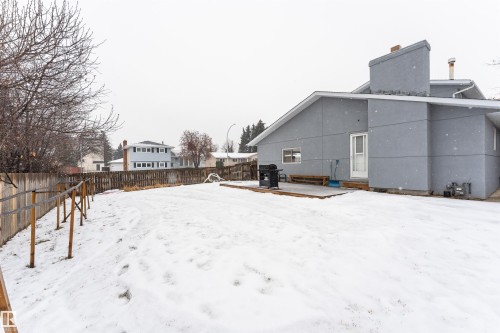 Expansive backyard featuring a privacy fence and a gray stucco exterior - 17716 84 Ave, Edmonton, AB - Outdoor