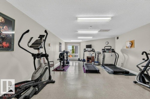 A good selection of exercise equipment can be found in this room for your use. - 101 10903 21 Avenue Nw, Edmonton, AB - Indoor Photo Showing Gym Room