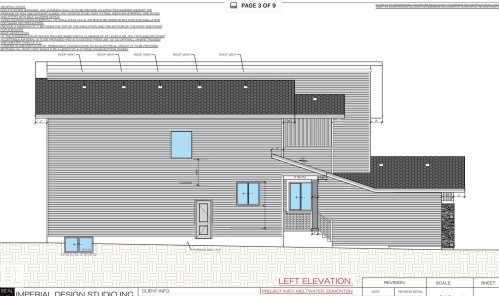 Architectural Drawing, Left Elevation. Illustrating the exterior design and general notes for the property - 4727 17 Avenue, Edmonton, AB - Other