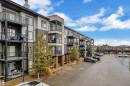 Multi-story residential building featuring balconies with black railings, horizontal siding in varying shades of grey and brown, and a dedicated paved parking area - 128 390 Windermere Road, Edmonton, AB  - Outdoor 
