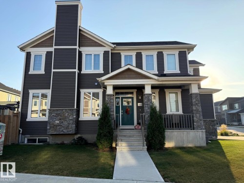 Exterior Front of Home featuring Double Garage, Corner Lot facing North West. - 20023 17A Avenue, Edmonton, AB - Outdoor With Deck Patio Veranda With Facade