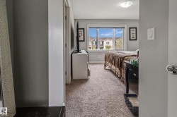 Carpeted room with light grey walls and a ceiling-mounted flush light fixture - 