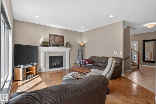 9 Woodbridge Link, Fort Saskatchewan, AB - Indoor Photo Showing Living Room With Fireplace