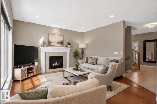 9 Woodbridge Link, Fort Saskatchewan, AB - Indoor Photo Showing Living Room With Fireplace