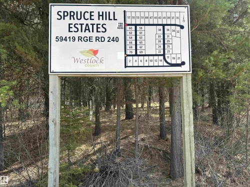 Spruce Hill Estates directional sign featuring a lot map and property address - #41 59419 Rge Rd 240, Rural Westlock County, AB - 