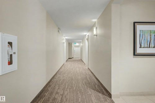 Long corridor featuring light-toned walls and patterned carpet flooring - 209 1029 173 Stnw, Edmonton, AB - Indoor Photo Showing Other Room