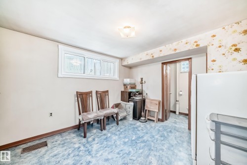 Lower-level room with a vinyl flooring, a single window, and a ceiling-mounted light fixture - 11309 115 Street, Edmonton, AB - Indoor