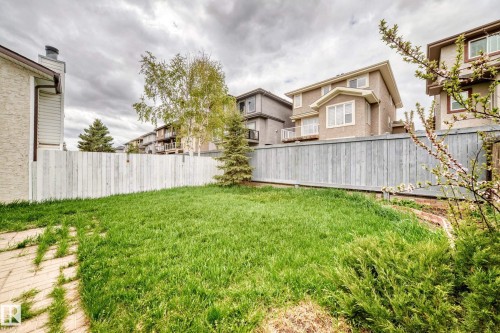 Expansive backyard featuring a green lawn, wood fence, and mature trees - 9110 180A Avenue, Edmonton, AB - Outdoor