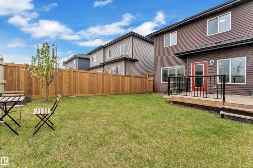 Expansive green lawn with a wood privacy fence and a small tree - 1118 Goldfinch Crescent, Edmonton, AB - Outdoor With Deck Patio Veranda