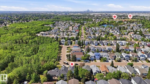Aerial perspective showcasing a residential neighborhood bordering expansive green spaces - 4309 37A Avenue, Edmonton, AB - Outdoor With View