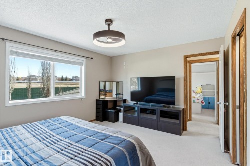 Bright bedroom featuring neutral wall tones and light-colored carpet - 442 Hunters Green, Edmonton, AB - Indoor Photo Showing Bedroom