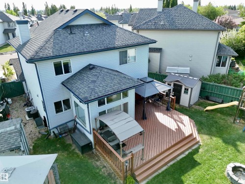 Expansive multi-level wood-finish deck with integrated gazebo - 442 Hunters Green, Edmonton, AB - Outdoor With Deck Patio Veranda With Exterior