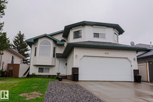 Two-story residence featuring white siding and a dark green trim roofline - 313 Jillings Crescent, Edmonton, AB - Outdoor