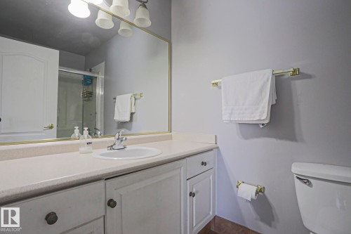 Bathroom vanity featuring a white oval sink, chrome faucet, and ample countertop space - 313 Jillings Crescent, Edmonton, AB - Indoor Photo Showing Bathroom