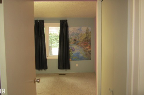 Carpeted room with a double-pane window, light blue painted walls, and textured ceiling - 3814 37 Avenue, Leduc, AB - Indoor Photo Showing Other Room