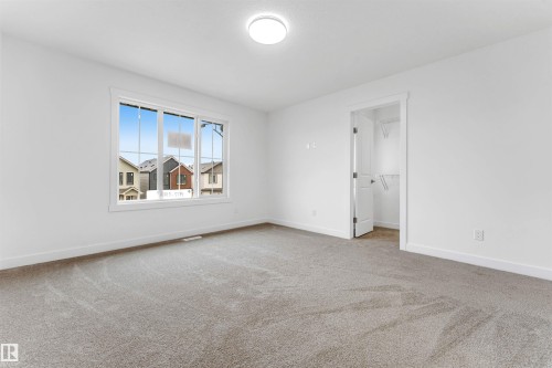 Expansive room featuring plush grey carpeting, a large multipane window, and a bright overhead ceiling light - 1972 210 Street, Edmonton, AB - Indoor Photo Showing Other Room