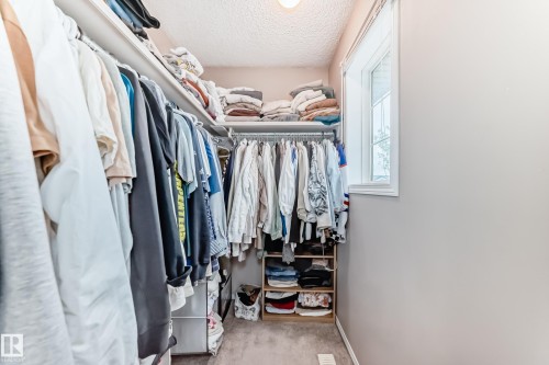 Walk-in closet featuring built-in shelving, hanging rods, and a window - 17233 88 Street, Edmonton, AB - Indoor With Storage
