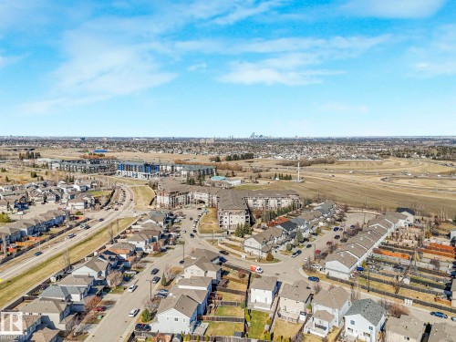 Aerial perspective showcasing a residential area with varied housing styles - 322 1520 Hammond Gate Nw, Edmonton, AB - Outdoor With View