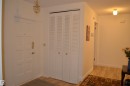 Entryway featuring a paneled door, louvered bi-fold closet doors, wood-finish flooring, and an ornate ceiling fixture - 68 Marlboro Road, Edmonton, AB 