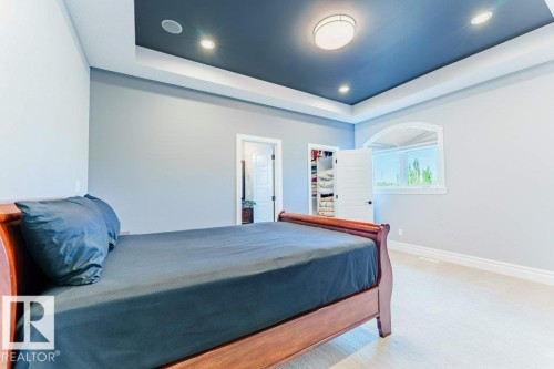 Tray ceiling with recessed lighting and a central flush-mount fixture - 328 52327 Range Rd 233, Rural Strathcona County, AB 