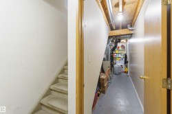 Carpeted staircase with light-toned walls - 