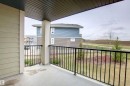 Covered balcony featuring concrete flooring and black metal railings - 215 1510 Watt Drive, Edmonton, AB 