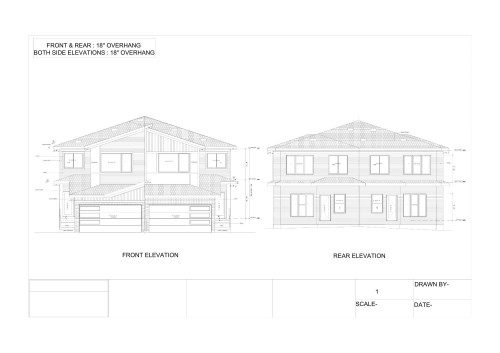 Architectural Plans. Displaying front and rear elevations of the property - 3620 40 Avenue, Beaumont, AB 