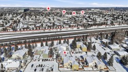 Aerial perspective showcasing a residential community with multi-level buildings - 