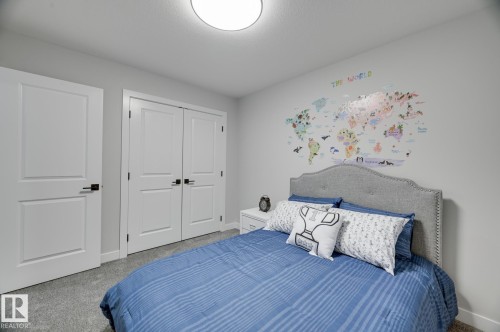 Room with light gray walls and dark gray carpet flooring - 54 Chartres Close, St. Albert, AB - Indoor Photo Showing Bedroom