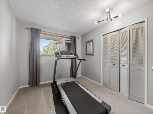 Room featuring gray walls, light carpet, and a window with exterior views - 18416 90 Avenue, Edmonton, AB 