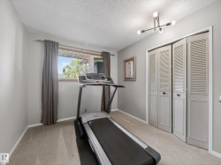 Room featuring gray walls, light carpet, and a window with exterior views - 