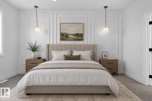 Carpeted room featuring elegant wall molding details - 84 Rosa Crescent, St. Albert, AB - Indoor Photo Showing Bedroom