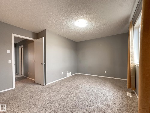 Spacious interior room featuring neutral gray walls and light-colored carpeting - 9432 211 Street, Edmonton, AB 