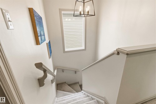 Carpeted staircase with light-toned wall finishes - 14807 141 Street, Edmonton, AB 