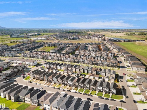 Aerial overview of a residential neighborhood featuring detached homes with varied exterior finishes - 1224 14 Avenue Nw, Edmonton, AB - Outdoor With View