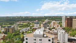Expansive cityscape featuring a mix of mid-rise and high-rise buildings, extensive green spaces, and a prominent arched bridge - 
