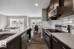 Kitchen featuring wood-finish cabinetry, stainless steel appliances, and light-toned countertops - 