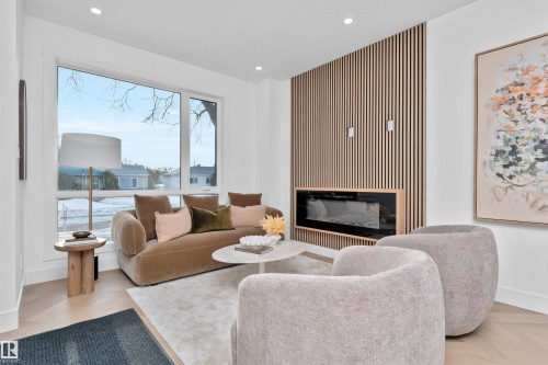 9624 86 Street, Edmonton, AB - Indoor Photo Showing Living Room With Fireplace