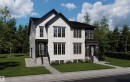 Contemporary duplex exterior featuring white siding and dark trim accents - 10985 130 Street, Edmonton, AB 