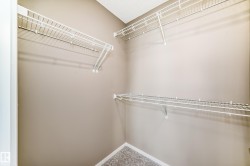 Walk-in closet with textured carpet flooring and neutral wall tones - 