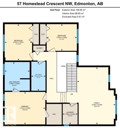 Upstairs floor plan. - 57 Homestead Crescent, Edmonton, AB 