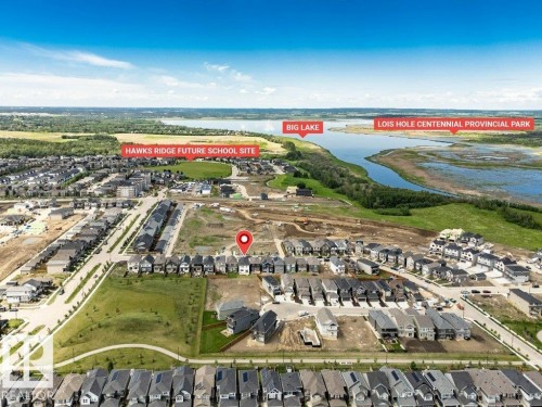 Aerial perspective highlighting the property within a developing neighborhood - 13007 213 Street, Edmonton, AB 