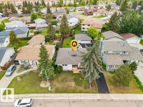 Aerial view showcasing a residential neighborhood with mature trees and established properties - 17932 93 Avenue, Edmonton, AB 