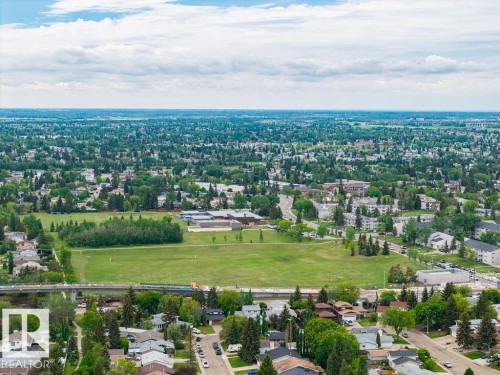 Expansive aerial perspective showcasing a residential area with abundant mature trees and green spaces - 17932 93 Avenue, Edmonton, AB 
