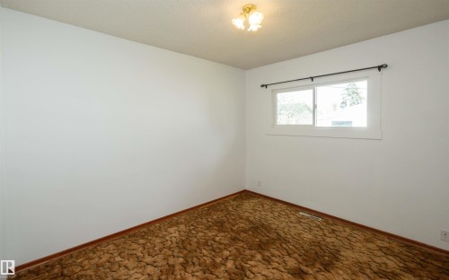 Bright interior room featuring a large window, textured brown carpeting, and a ceiling-mounted light fixture - 4414 54 Avenue, Barrhead, AB - Indoor Photo Showing Other Room