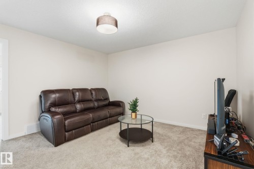 Carpeted room with neutral wall tones and a ceiling-mounted drum light fixture - 20011 26, Edmonton, AB 